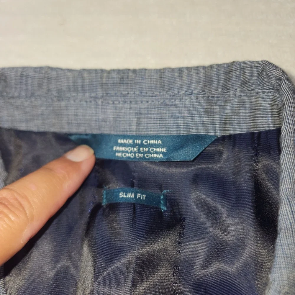 Perry Ellis Mens 38R Slim Fit Linen Cotton Blazer Blue Sport Coat PS45385